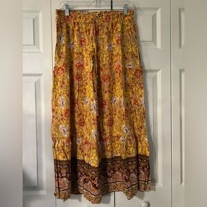 Gold and Orange Tiered Maxi Skirt for Casual Resort Wear